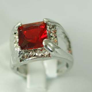 Ladys Red Black Blue 18K GP Square Gemstone CZ Zirconia Finger Ring 