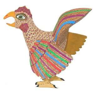  Colorfully Detailed Chicken Oaxacan Wood Carving
