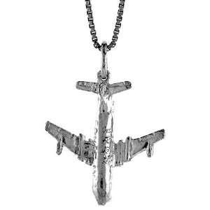   Sterling Silver 7/8 in. (22mm) Tall Jetliner Airplane Pendant Jewelry