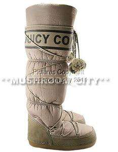 Juicy Couture Leo Gray Taupe Pompom Tie Padded Nylon Snow Boots US 9 