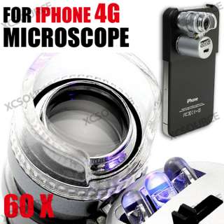 60X Zoom Magnify Microscope Lens With LED Light For Apple iPhone 4 4G 