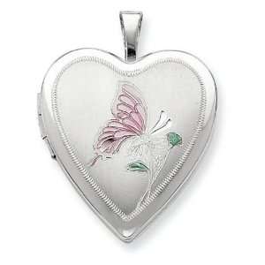    Sterling Silver 20mm Enameled Butterfly Heart Locket Jewelry
