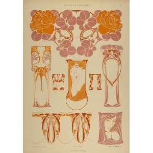 1904 Lithograph Art Nouveau Designs Rose Rene Beauclair   Original 