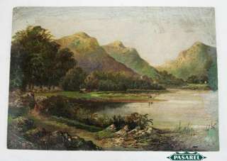 Landscape With Lake Miniature Oil Painting Germany 1880  