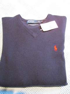NWT $97.50 Polo Ralph Lauren Italian Lambs Wool V Neck Sweater Small 