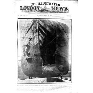  1915 DAMAGE SHIP LUSITANIA GERMAN SUBMARINE TORPEDO