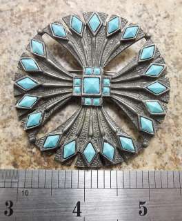 Vintage Turquoise 2 1/2 Metal Pin Pendant Charm St. Labre  