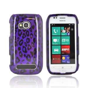  For Nokia Lumia 710 Black Purple Leopard Hard Plastic Snap 