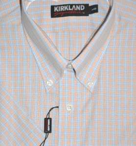 KIRKLAND Signature Mens Cotton SHIRT no IRON plaid short sleeve NEW 