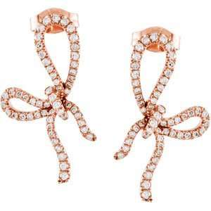    14K Pink Gold 1/2 ct. Diamond Bow Earrings: Katarina: Jewelry