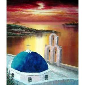  Sunset of Serenity Bay in Santorini Island Oil Painting 24 
