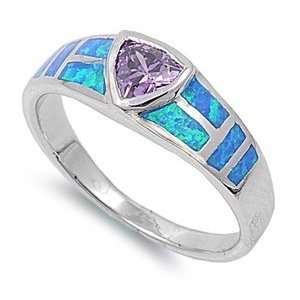  Sterling Silver Ring in Lab Created Opal   Blue Lab Created 
