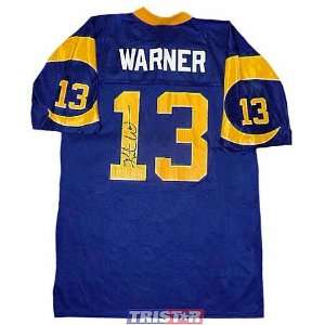 Kurt Warner Autographed Rams Throwback Custom Blue Jersey