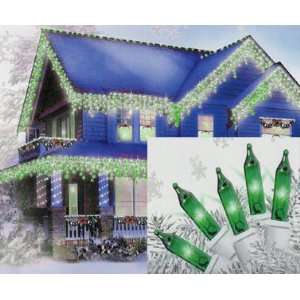  Set of 100 Green Mini Icicle Christmas Lights   White Wire 