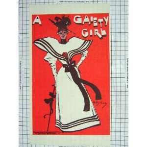  RED BLACK AND WHITE LADY GAIETY GIRL HARDY OLD PRINT: Home & Kitchen