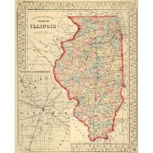   Map Illinois Springfield Sangamon County Antique   Original Print Map