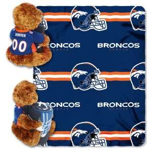   Denver Broncos 40 inch x 50 inch Fleece Blanket with Bear: Sports