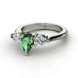    Triple Pear Ring, Pear Emerald Platinum Ring with Diamond Jewelry