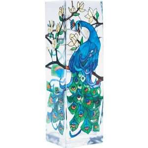  Peacock   Hand Painted Stained Glass Tiffany Style Vase By 