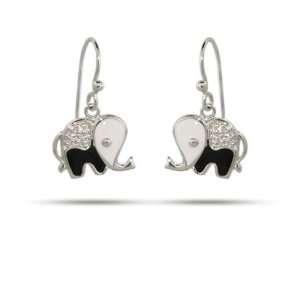  Black and White CZ Elephant Dangle Earrings Eves 