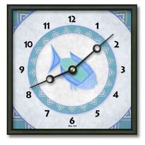  Blue Fish Square Metal Wall Clock 