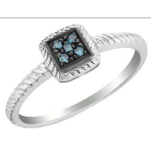 Blue Diamond Promise Ring in Sterling Silver, Size 7
