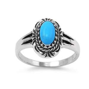   Silver 13mm Oval Turquoise Stone Ring (Size 5   9)   Size 6 Jewelry