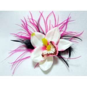   White and Pink Orchid with Feathers Flower Hair Clip: Everything Else