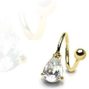   Gold Plated Twist with Prong Set Tear Drop Gem   16 Gauge Jewelry