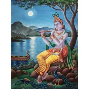  Lord Shri Krishna in the Folk Idiom   Oil on Canvas   N 