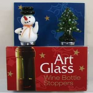   2pc Snowman and Christmas Tree Bottle Stopper Set