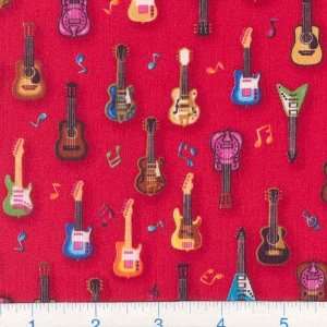  45 Wide Mini Delights Guitars Red Fabric By The Yard 