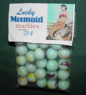 BRAND NEW * OLD STOCK * PACKAGE OF LUCKY MERMAID MARBLES 1960s OR 
