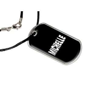 Michelle   Name Military Dog Tag Black Satin Cord Necklace