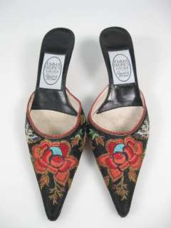 EMMA HOPES Black Flower Embroidered Mules Shoes 6  