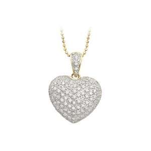  14K Yellow Gold 3/4 ct. Pave Set Diamond Heart Necklace 