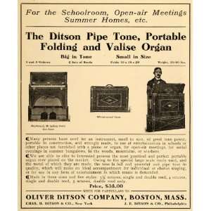 1908 Ad Oliver Ditson Pipe Tone Folding Valise Organs   Original Print Ad