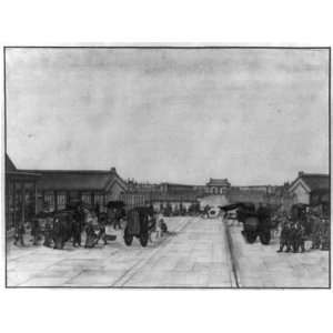  Bazaar,Buddhist shrine,people bringing wares by cart,China 