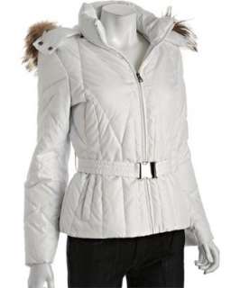 Marc New York white quilted coyote trim hooded belted jacket   