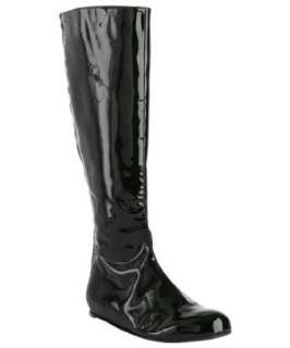 Lanvin black patent leather back zip flat boots   
