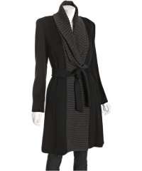 product reviews calvin klein black wool blend knit panel wrap coat 