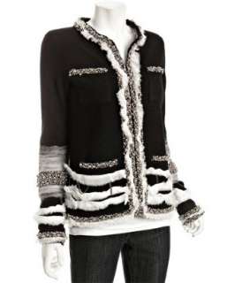 Diane Von Furstenberg black wool knit Lexi beaded chiffon jacket 