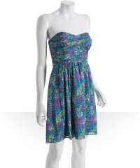 Bluefly   blue silk petal swirls print strapless dress customer 