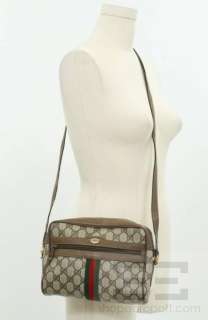 Gucci Vintage Brown GG Plus Monogram Canvas & Web Stripe Crossbody Bag 
