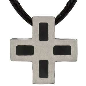   and Black Rubber inlay Square Cross Pendant on a Black Cord for Men