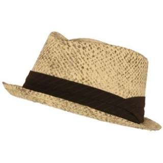    Distressed Straw Fedora Trilby Summer Hat Natural L/XL: Clothing