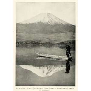 1921 Print Mount Fuji Lake Shoji Japan Landscape Japanese Boat Water 