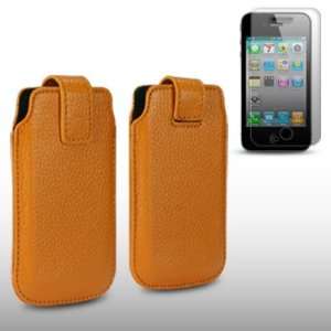  IPHONE 4 LIGHT BROWN TEXTURED PU LEATHER SLIP CASE WITH SCREEN 