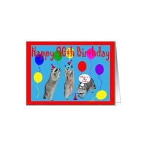   90th Birthday, Raccoons with party hat and balloons Card: Toys & Games