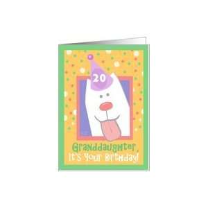   20th Birthday, Granddaughter, Happy Dog, Party Hat Card Toys & Games